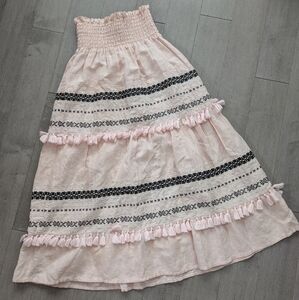 Valiante Baby Pink Black Embroidered Tassels Maxi Skirt Size 2